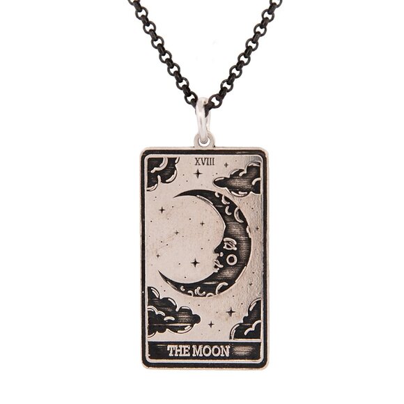 THE MOON Tarot Card Necklace, Sterling Silver Tarot Necklace, Tarot Jewelry - Picture 1 of 4